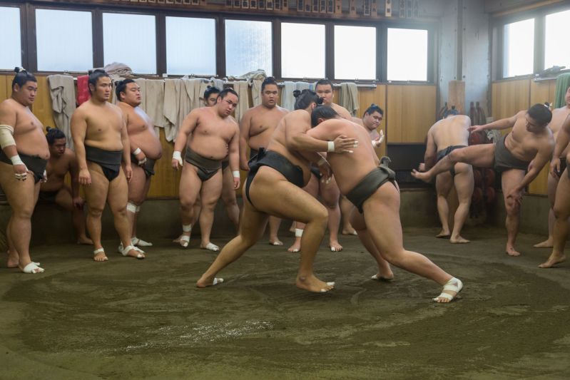 Japanese Sumo Wrestler Training